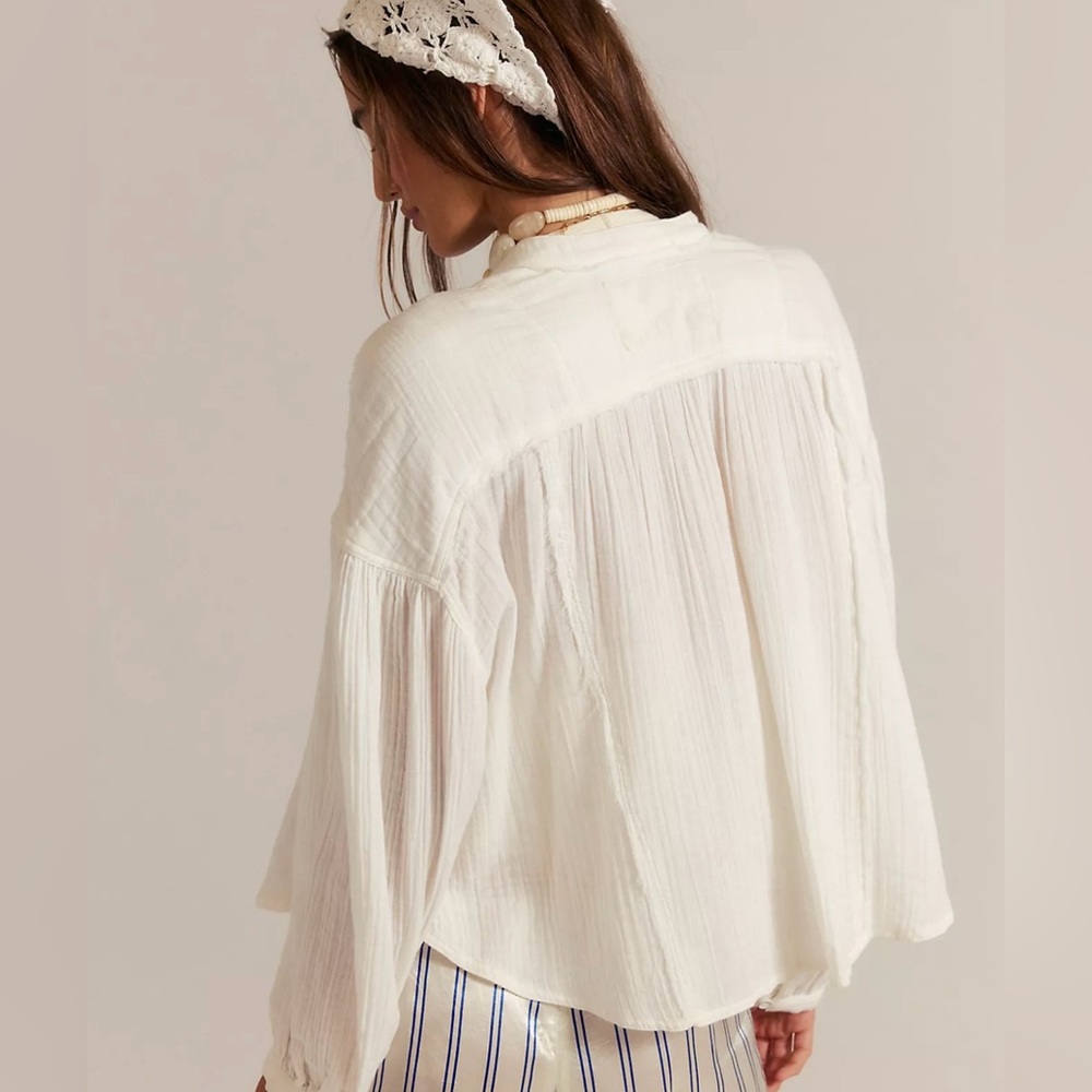 Free People We The Free White Button Down Shirt Top Cotton Gauze SZ L NWOT - Picture 3 of 10